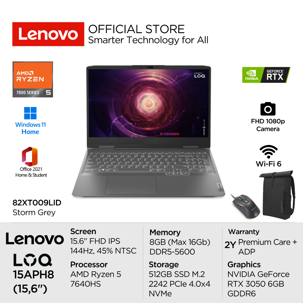 Lenovo LOQ Gaming 15APH8 9LID AMD Ryzen 5 7640HS Win11 8GB 512GB SSD NVIDIA RTX 3050 6GB 15.6" FHD I