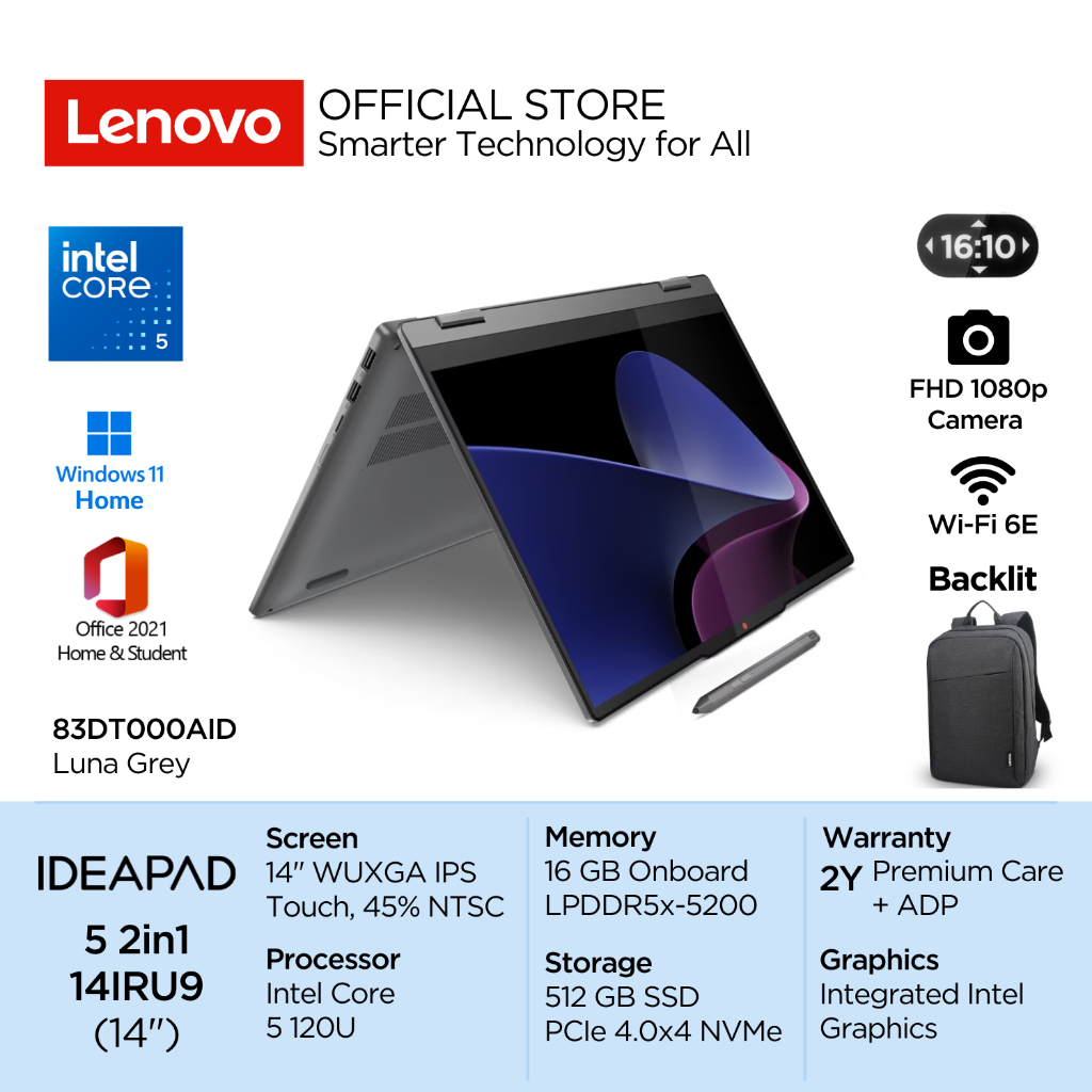 Lenovo IdeaPad 5i 2in1 14IRU9 Intel Core 5 120U Win11 16GB 512GB SSD 14" WUXGA IPS 300nits 45% NTSC 
