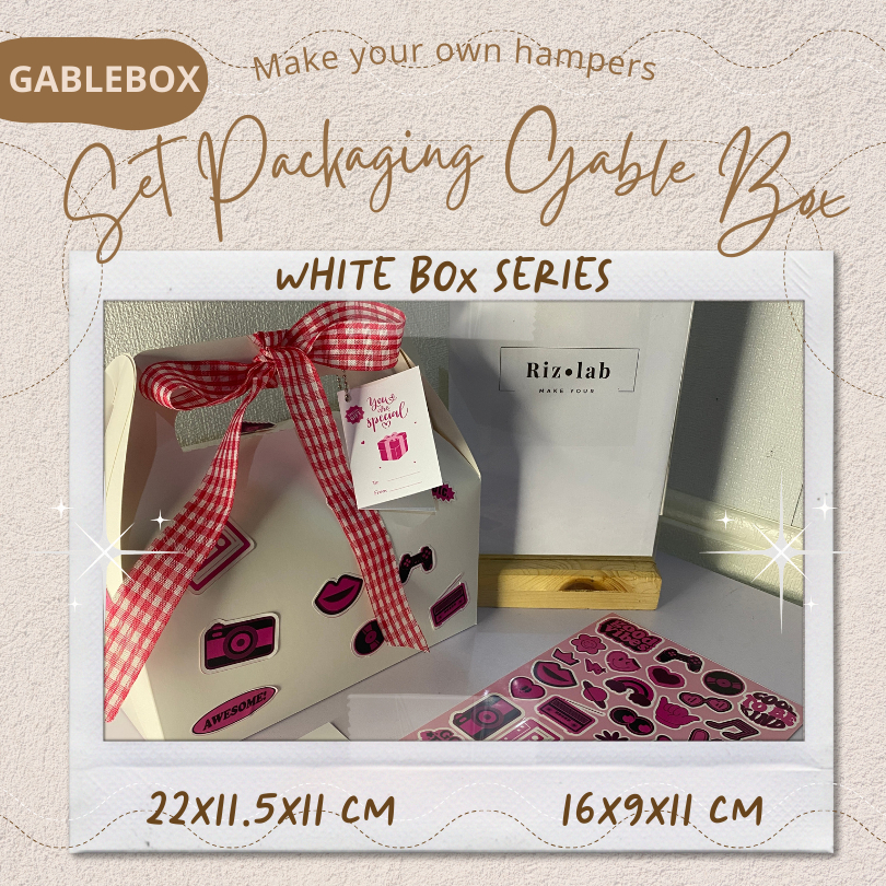 

Set Giftbox | Gablebox edition | White Series | ukuran 22x11.5x11cm dan 16x9x11cm | Set Packaging |include card, sticker -+40, hangtag, pita | ide box kado untuk giftmu terlihat lebih cantik