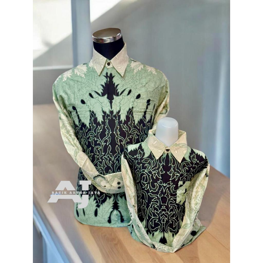 HIJAU MINT HITAM,COUPLE AYAH DAN ANAK LAPISAN FURING WARNA HIJAU TOSCA,HIJAU MINT,kemeja batik premi