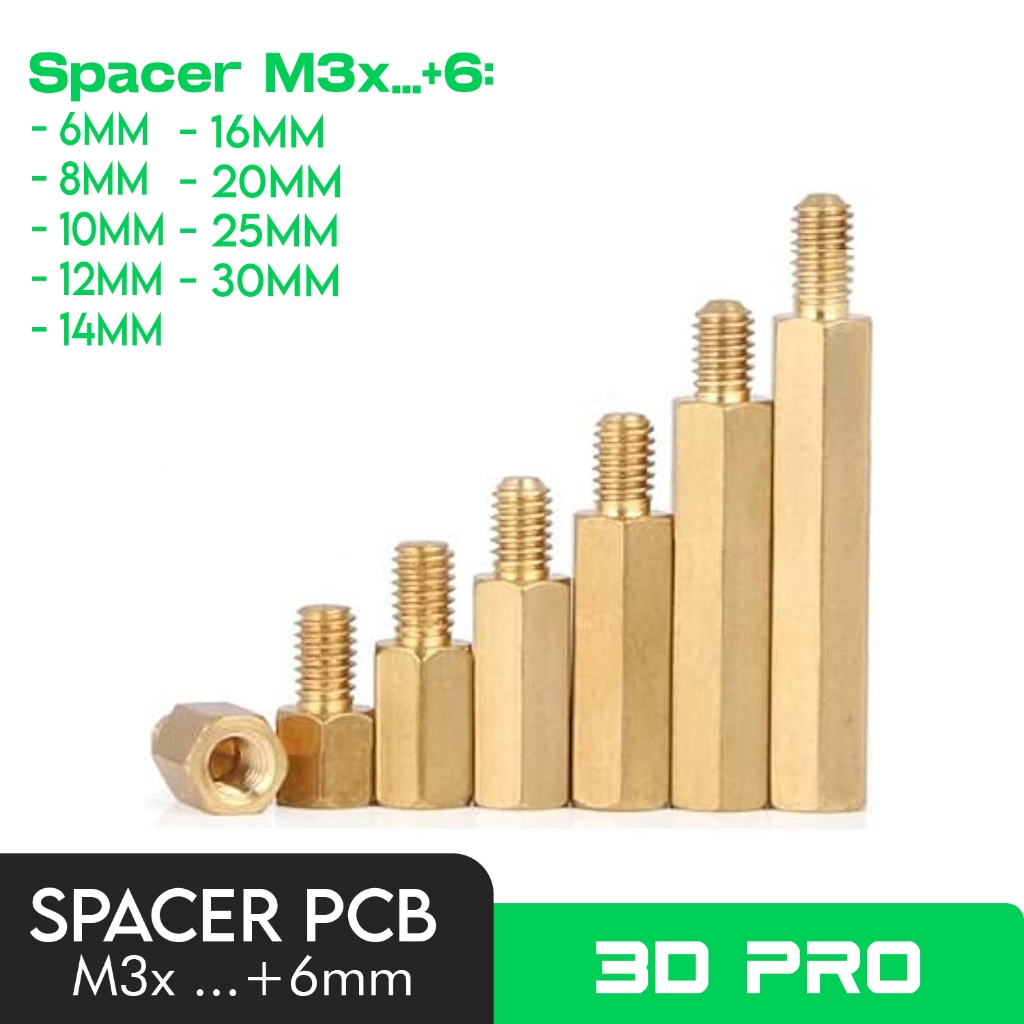 Spacer Kuningan Penyangga Dudukan PCB M3+6 6mm 8mm 10mm 12mm 15mm 20mm 25mm 30mm 35mm