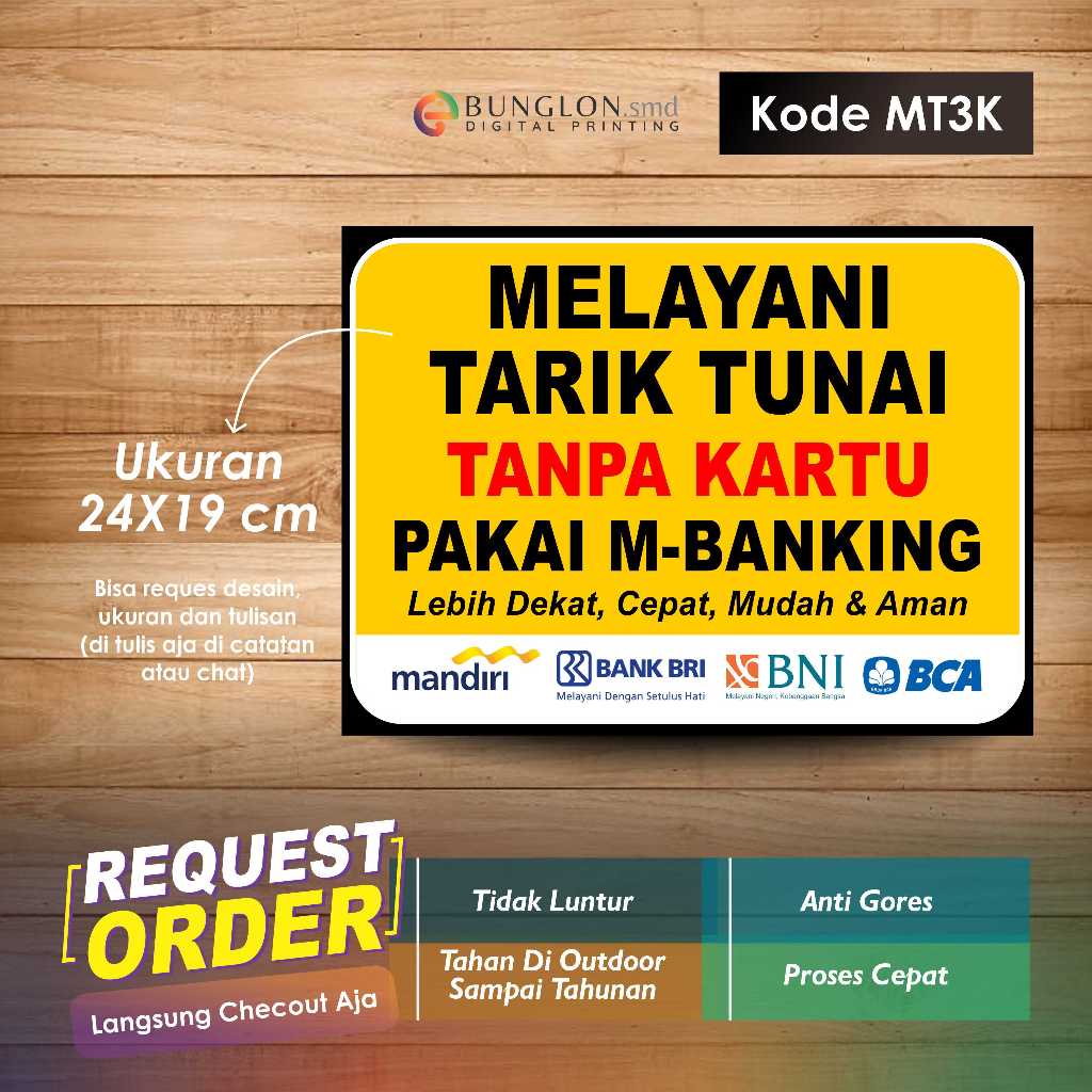 

STIKER MELAYANI TARIK TUNAI PAKAI M BANKNG +LAMINASI KODE MT3K ORANGE