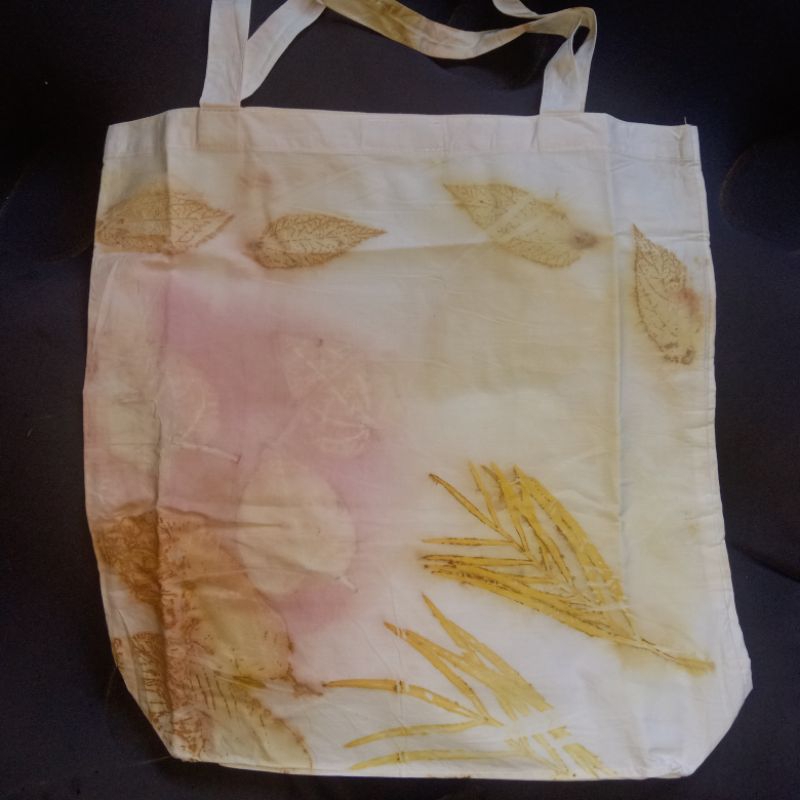 Tote Bag Ecoprint Motif Daun Daunan Desain Non Repeat, Tas Belanja, Tas Sekolah, Tas Santai