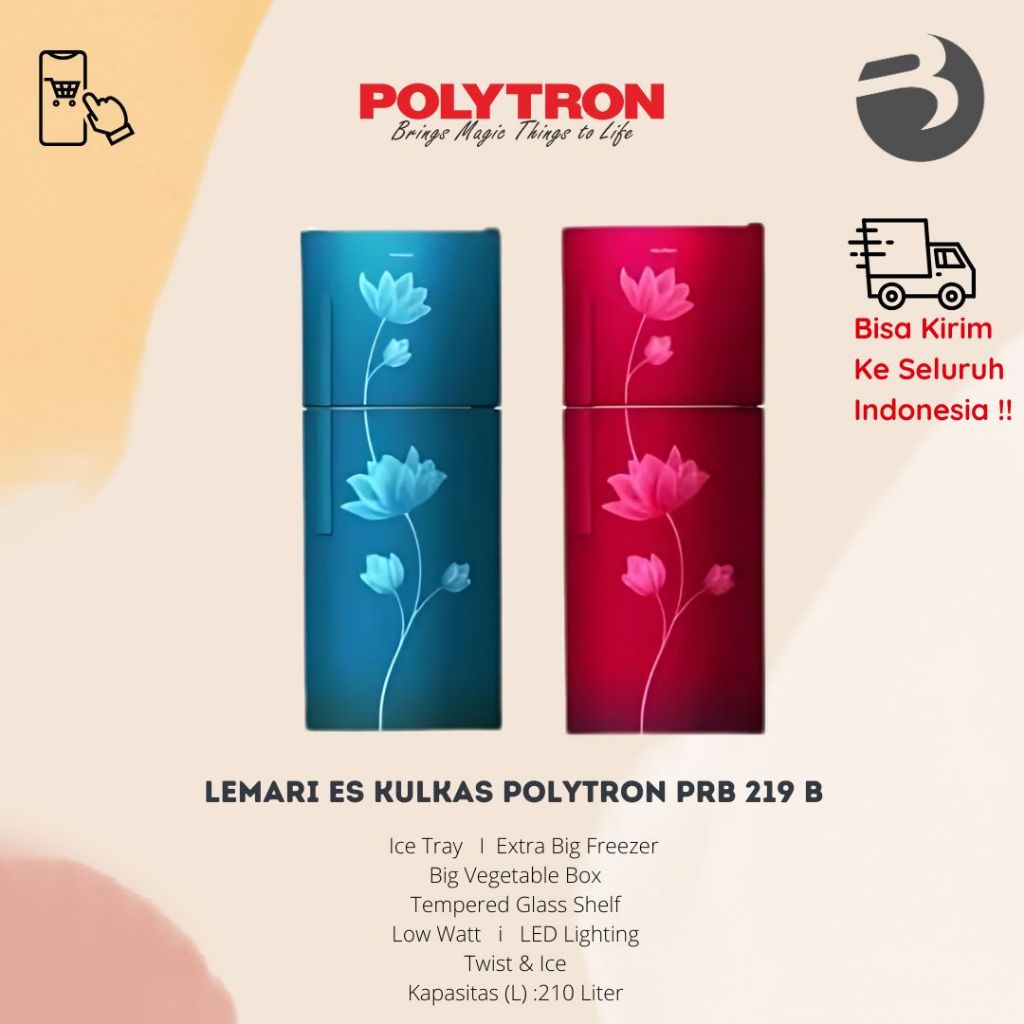 LEMARI ES KULKAS POLYTRON PRB 219 B / KULKAS 2 PINTU POLYTRON