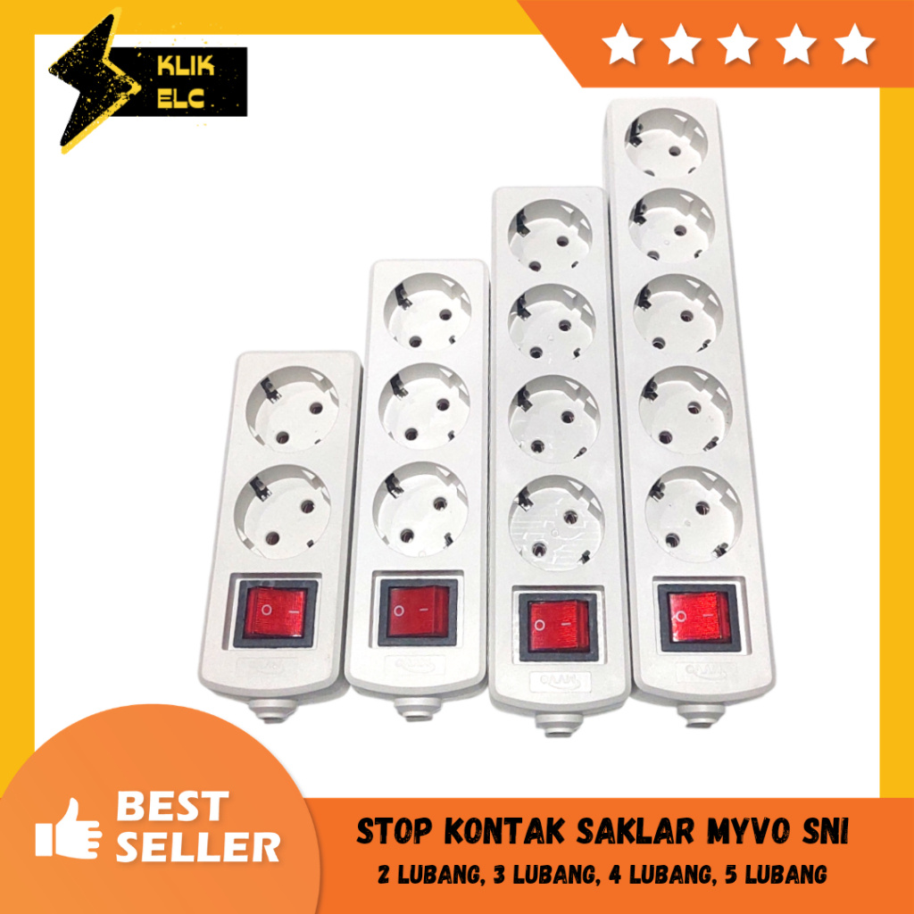 STOP KONTAK ARDE SAKLAR COLOKAN 2 3 4 5 LUBANG LAMPU KUNINGAN MYVO SNI BAGUS