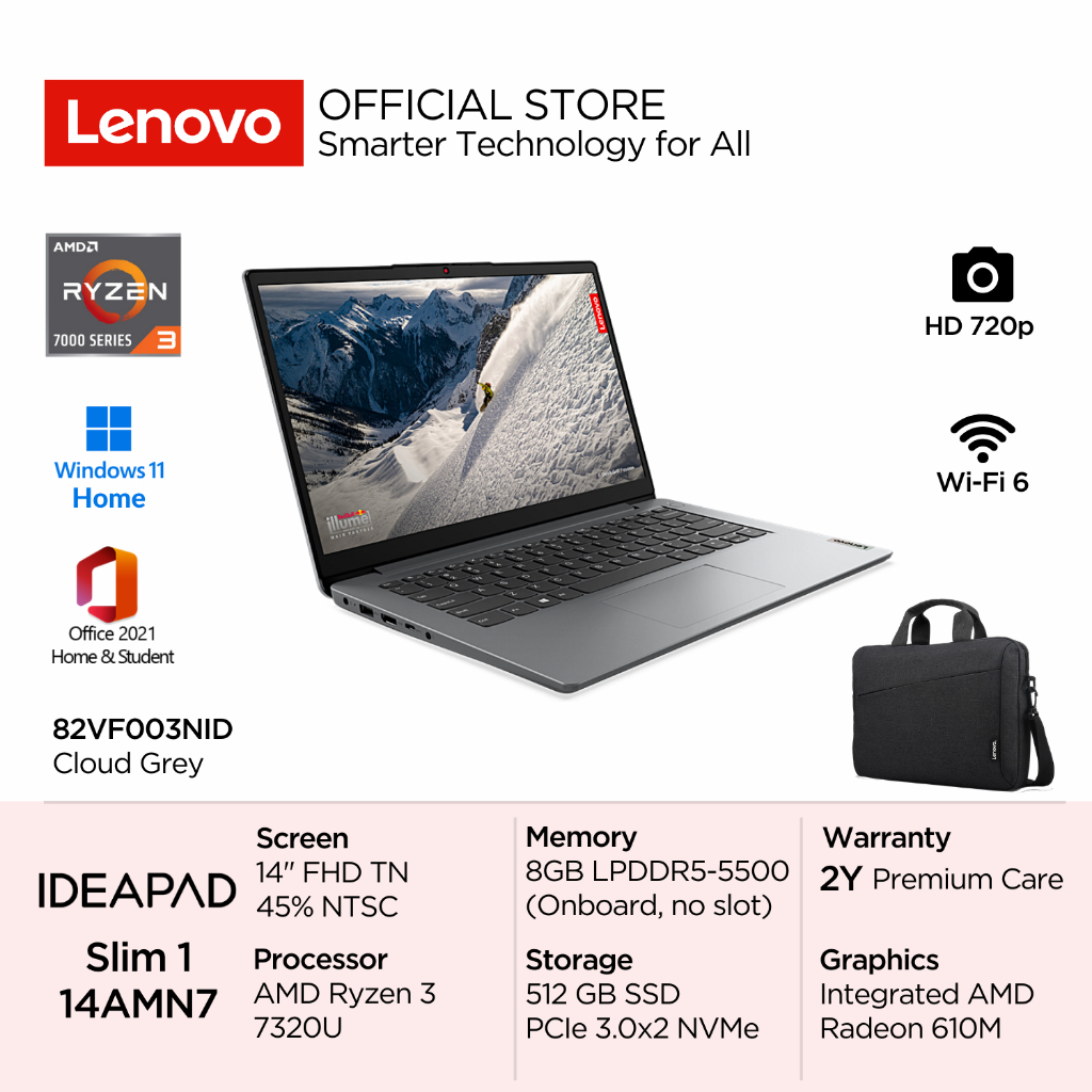 Lenovo IdeaPad Slim 1 14AMN7 AMD Ryzen 3 7320U Win11 8GB 512GB SSD 14" FHD TN 220nits 45% NTSC Antig