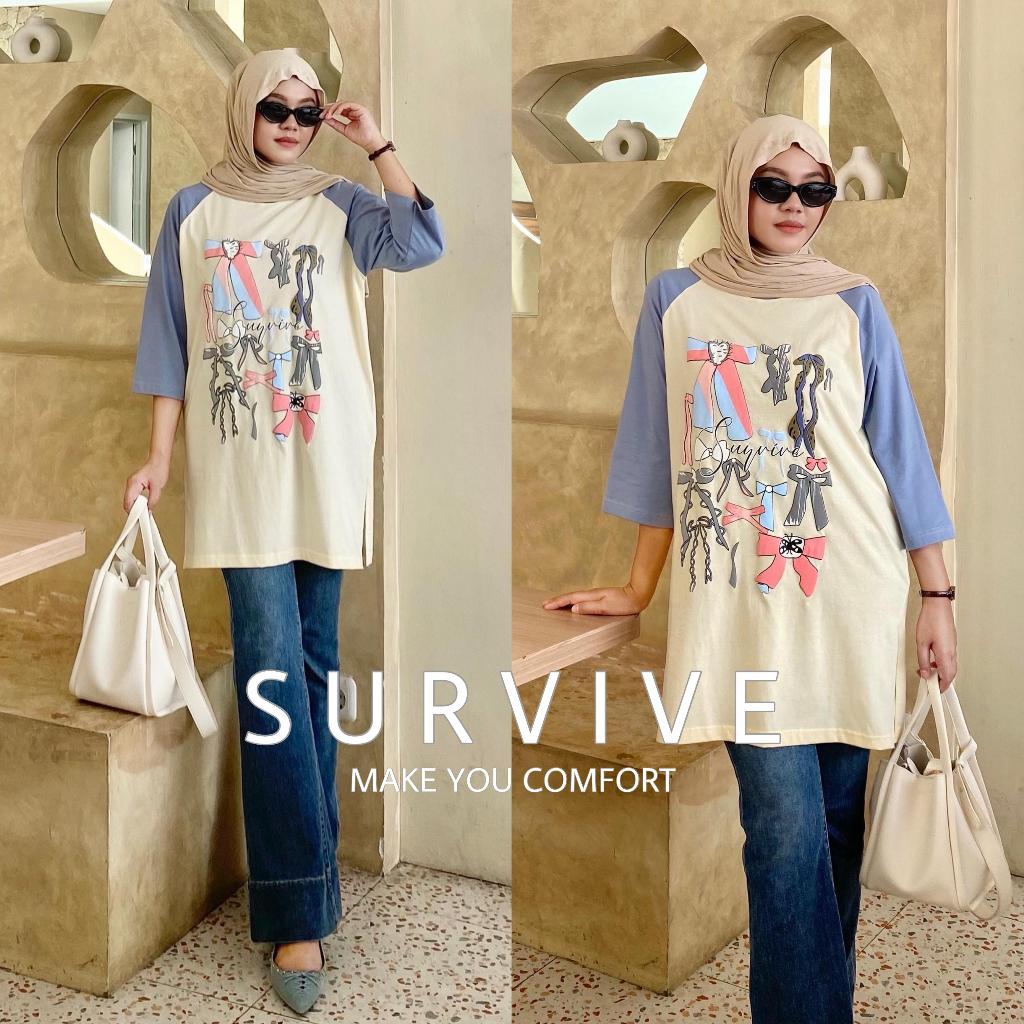 Kaos Atasan Wanita Tunic Kekinian Oversize Lengan Raglan Bahan Katun Lembut Basic Tee