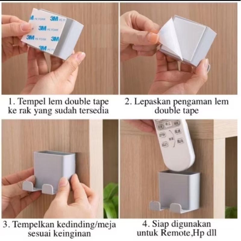 Rak Holder Tempel Dinding 2IN1/ kotak penyimpanan tempat charger Hp Remote TV AC