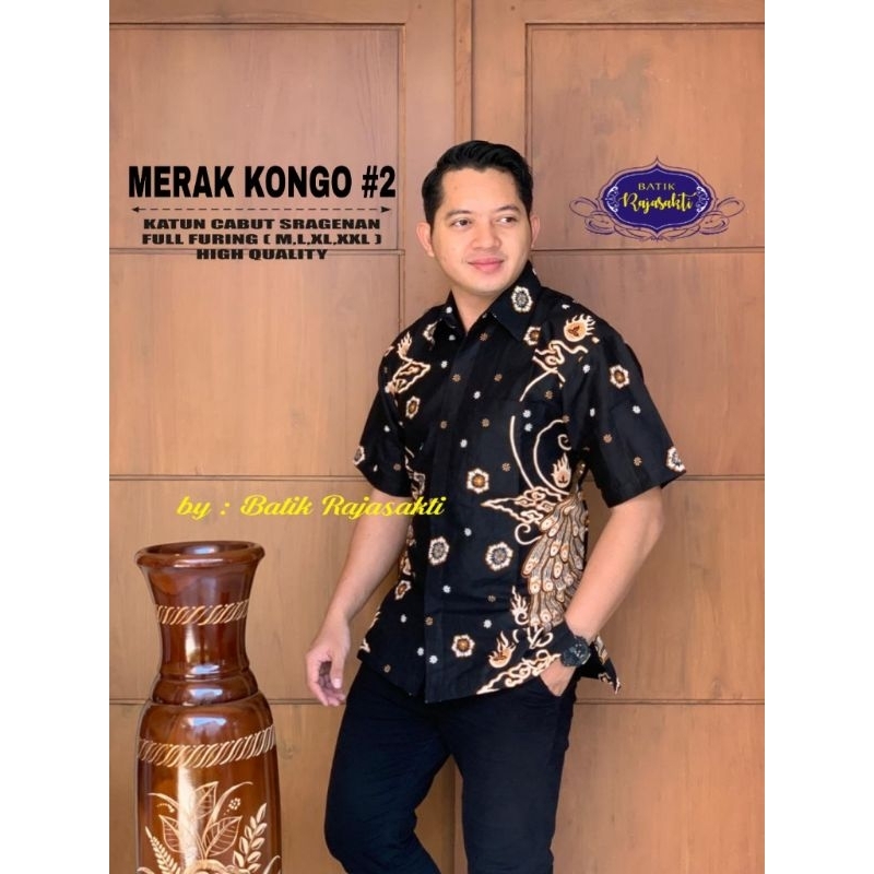 Kemeja Batik Pria Lengan Pendek Motif Merak Kongo Original Rajasakti Batik