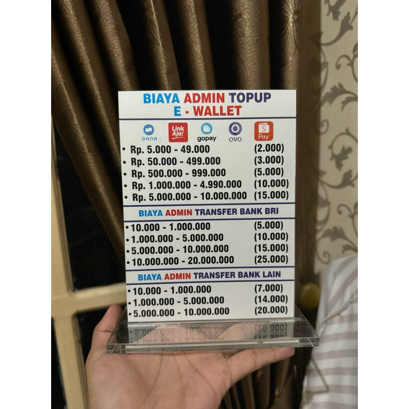 

AKRILIK MEJA 15x20 BAHAN TEBAL BISA CUSTOM BIAYA TRANSAKSI KEUANGAN AGEN BANK