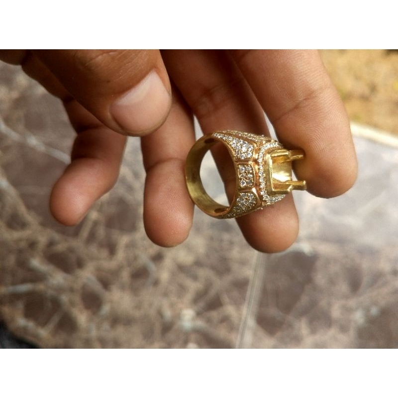 cincin emban batu akik kuningan super model microseting