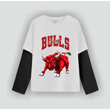 zuro - T-shirt Double layer BULLS long sleeve  kaos pria wanita