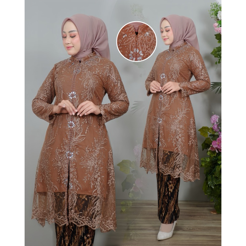 Set Kebaya Modern Tunik Brokat Tile Payet Jumbo Ld 120 Baju Kondangan Wanita Modern