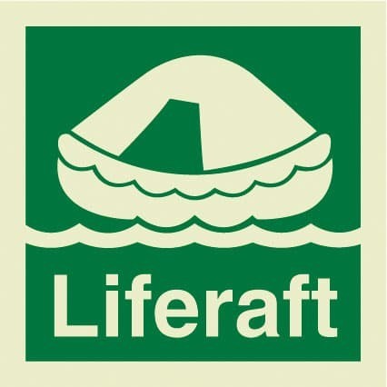 

Sticker Liferaft Fluorescent - Simbol IMO (Kode IMPA 334102), 15 cm x 15 cm