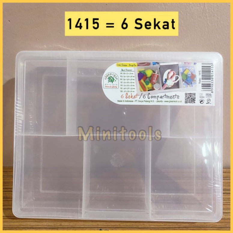 New Mart Kotak Plastik 6 Sekat  Kotak Perkakas Green Leaf 1415