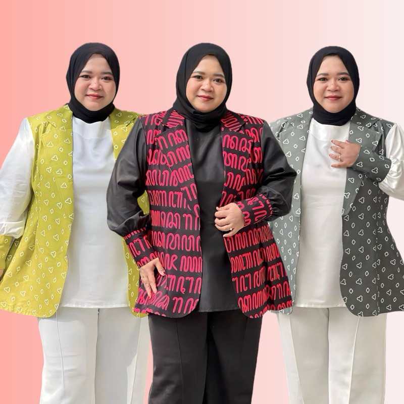 BLAZER BATIK WANITA JUMBO SERAGAM KANTOR FULL TRICOT UKURAN M L XL XXL LD 120 130 140 CM