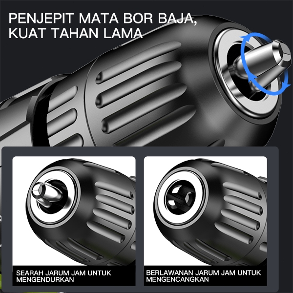 Freyaa77 Zper Bor Battery 12V/21V 3 Speed Bor Listrik Mesin Bor Baterai Tangan Cordless Drill