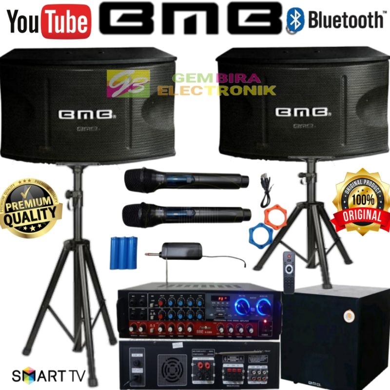 Paket Karaoke Speaker BMB 10 inch subwoofer aktif BMB 12 inch dan Power Mixer Bluetooth Ori