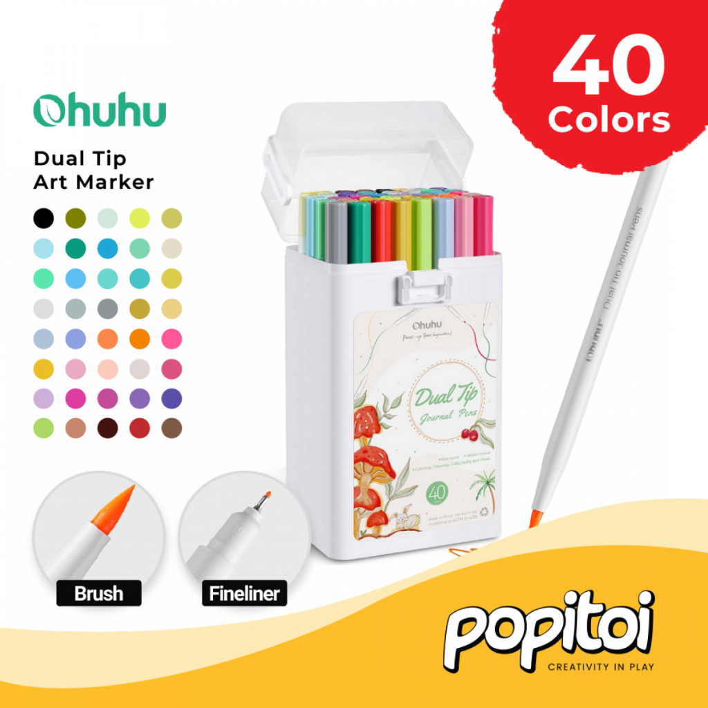 

OHUHU Dual Tip Water-Based Art Marker Set Extra Fine & Brush Pens