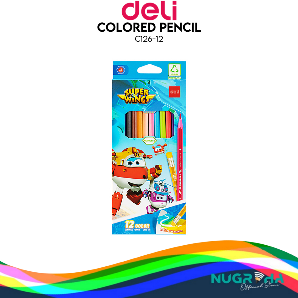 

DELI PENSIL WARNA PANJANG 24 WARNA PENGHAPUS SUPER WINGS C126-12 C126-12 Colored Pencil