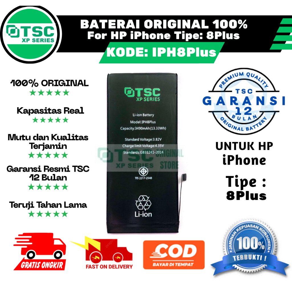 TSC-BATERAI ORIGINAL 100% IPH8Plus, BATRE BATERAI BATERRY Apple IP iPhone 8 Plus