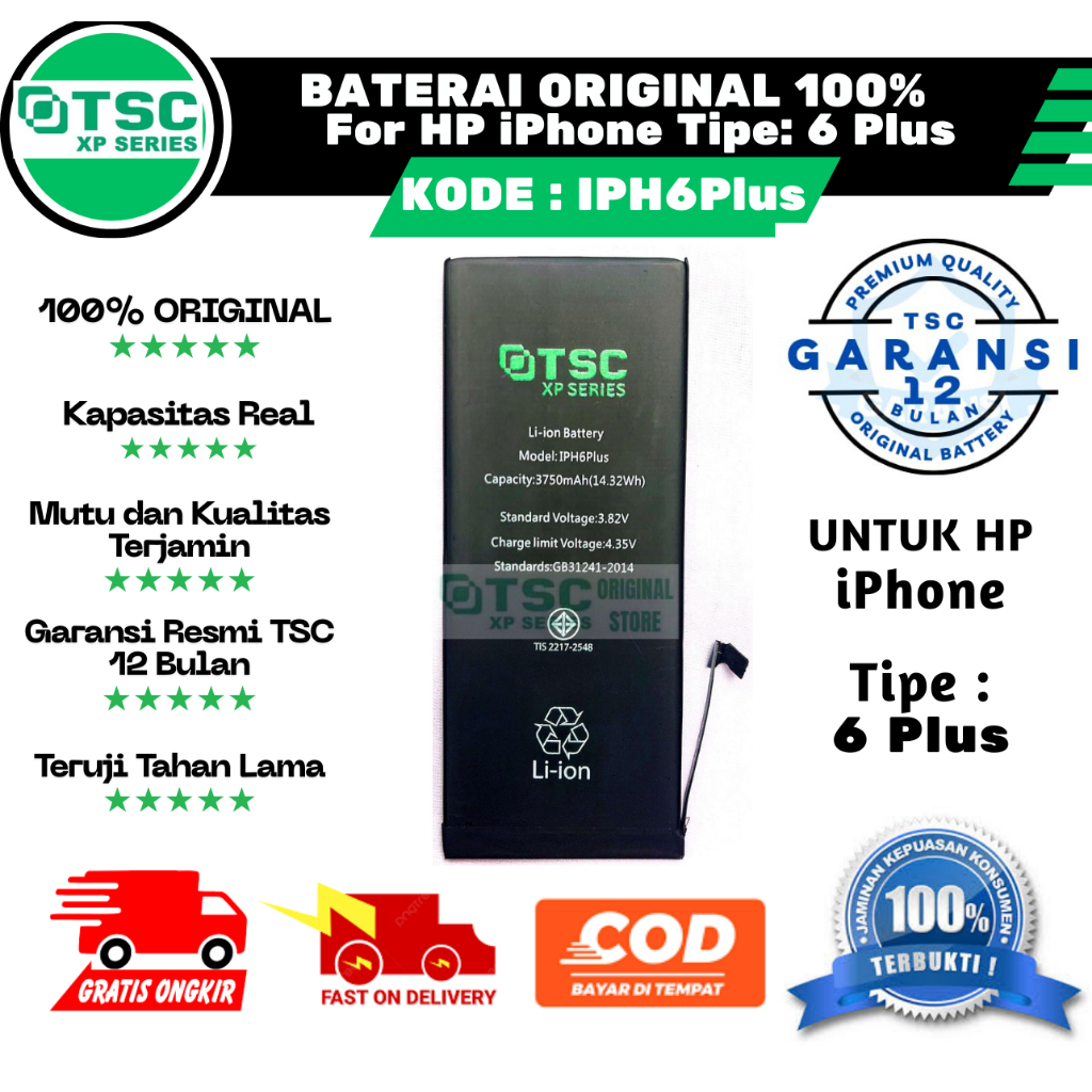 TSC-BATERAI ORIGINAL 100% IPH6Plus, BATRE BATERAI BATTERY Apple IP iPhone 6 Plus