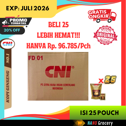 

CNI Ginseng Coffee 1 Carton Isi 25 Pouch | 100% Original Kopi Ginseng