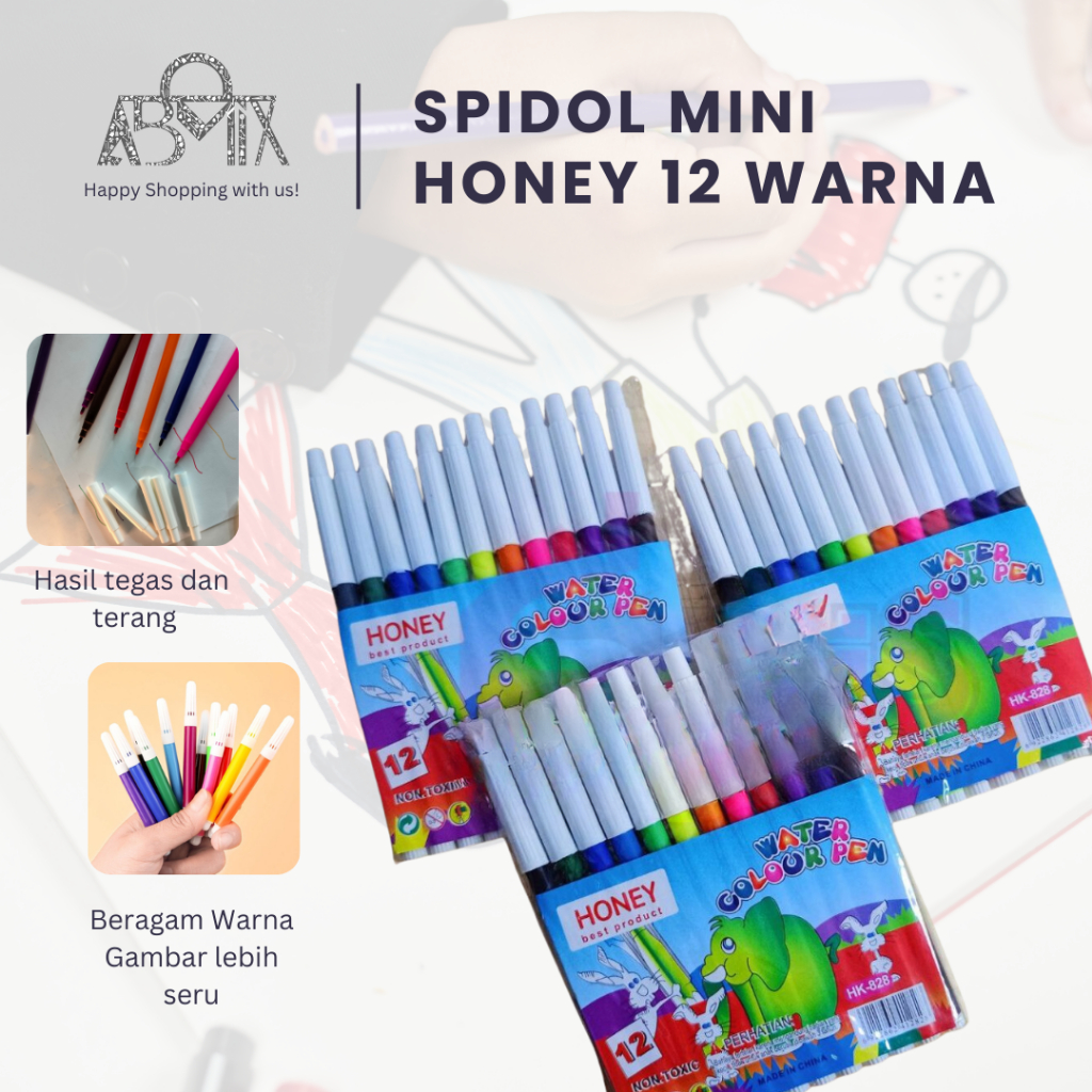 

SPIDOL kecil 12 warna Honey 12 pcs (set) / spidol 12 warna kecil