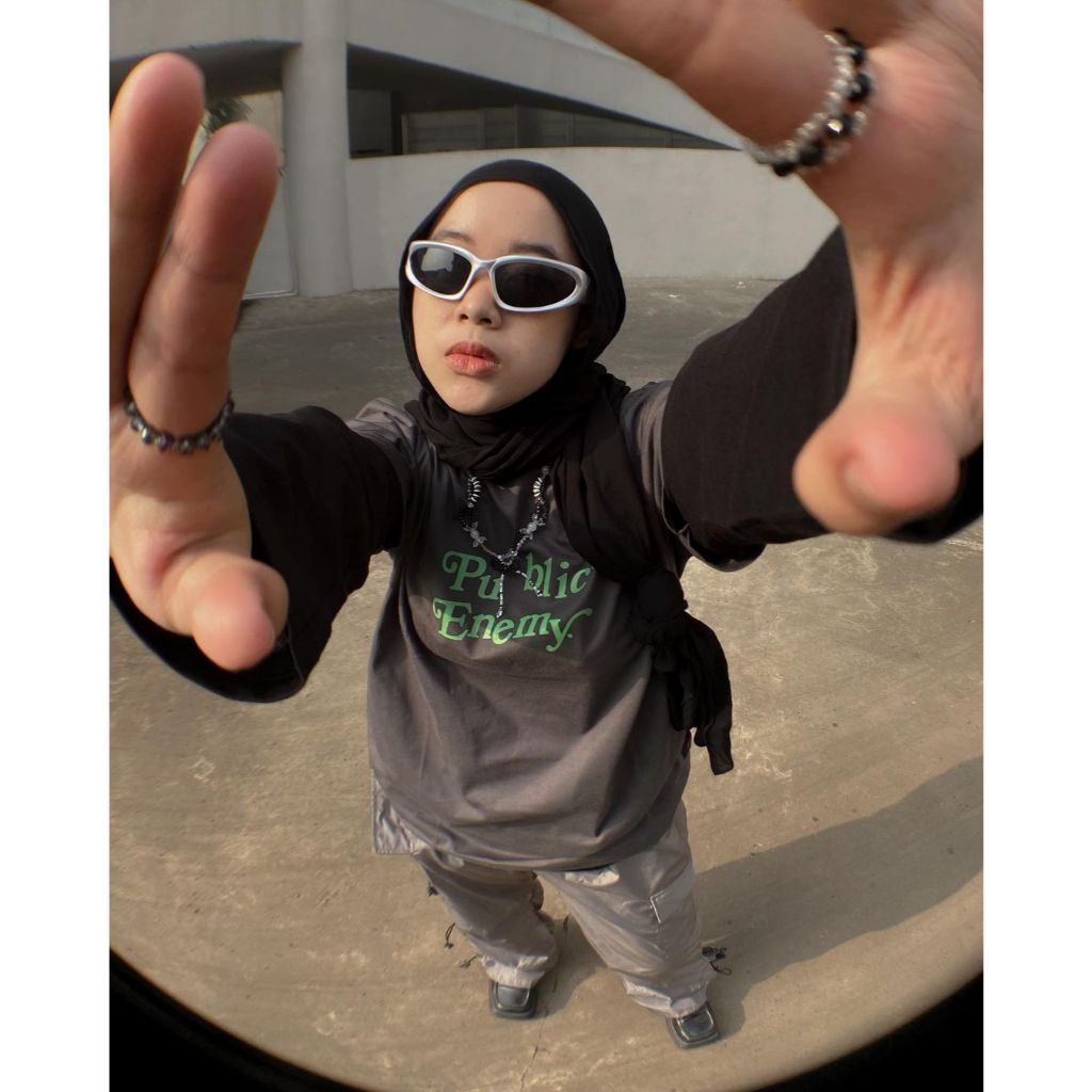 Peoples kaos pria unisex double layer public enemy - abu hitam