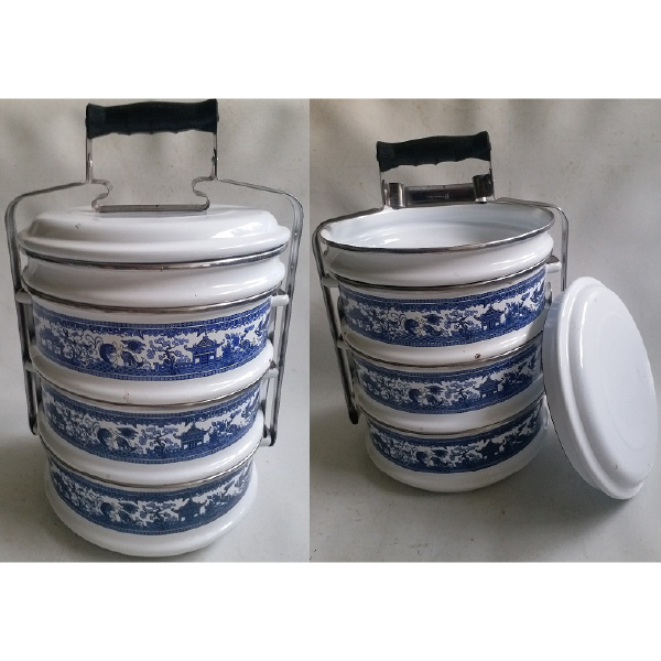 Vintage Japan rantang susun kuno enamel tebal ukuran super jumbo