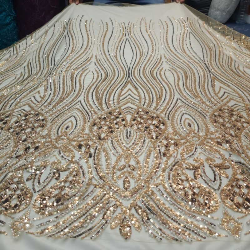 (COD) bahan kain tulle korea elishaab full payet jepang/brokat kebaya pengantin/ kebaya akad nikah, 