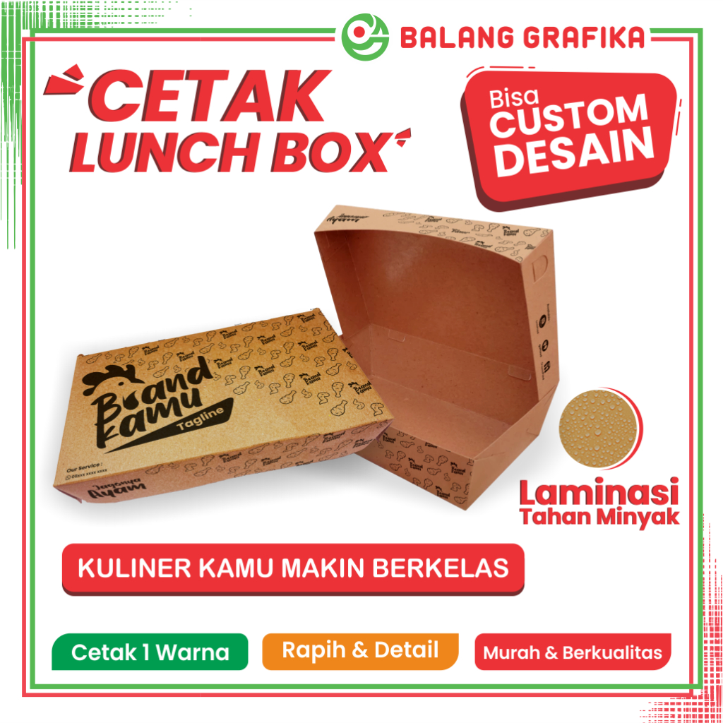 Print Lunch Box Custom Cetak Kotak Makan Kertas Brown Paper Box Makanan Dus Kraft 290gsm