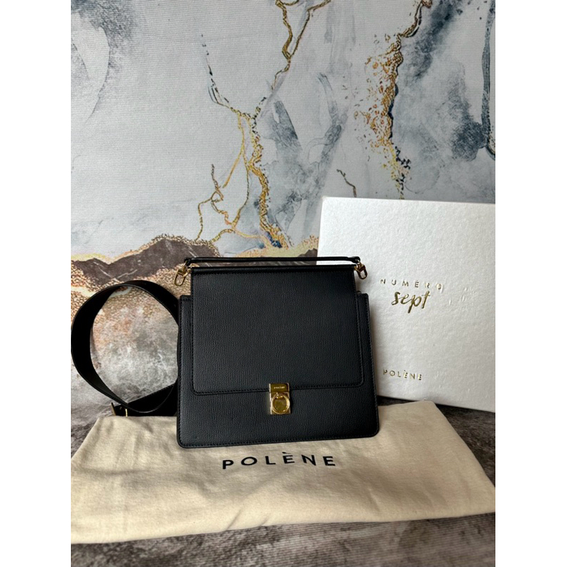 like new polene sept black authentic preloved original shoulder sling bag leather