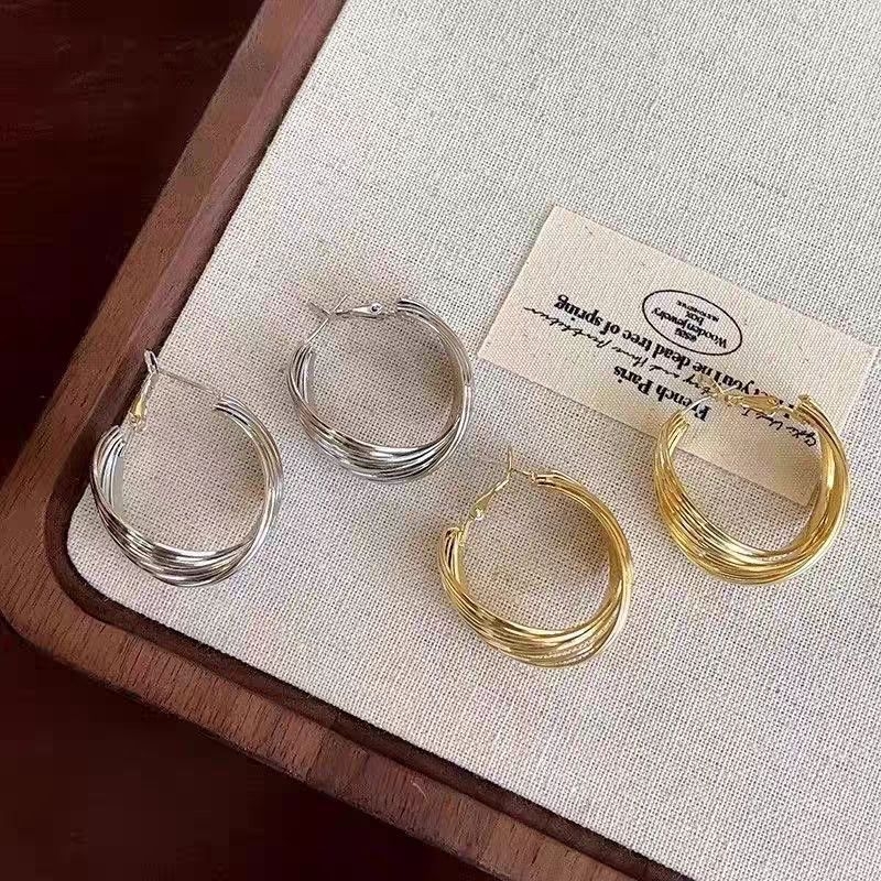 Ace Hoops Earring (925 Silver Jarum) / Anting Bulat Spiral Besar Elegan Model Fashion Korea Giwang /