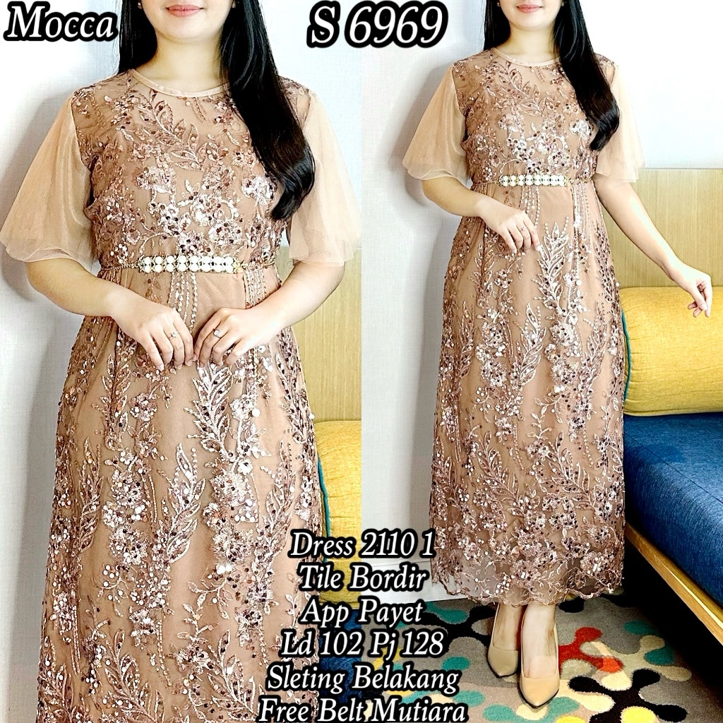 S 6969 #Longdress Tile Payet Free Belt Mutiara Mewah 2110 1