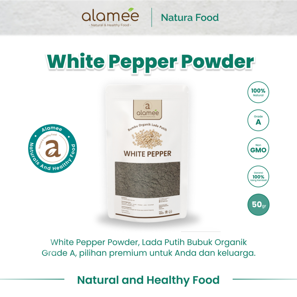 

ALAMEE White Pepper Powder Lada Putih Bubuk Merica Whitepepper Bumbu Dapur Instan 50 gram Organik