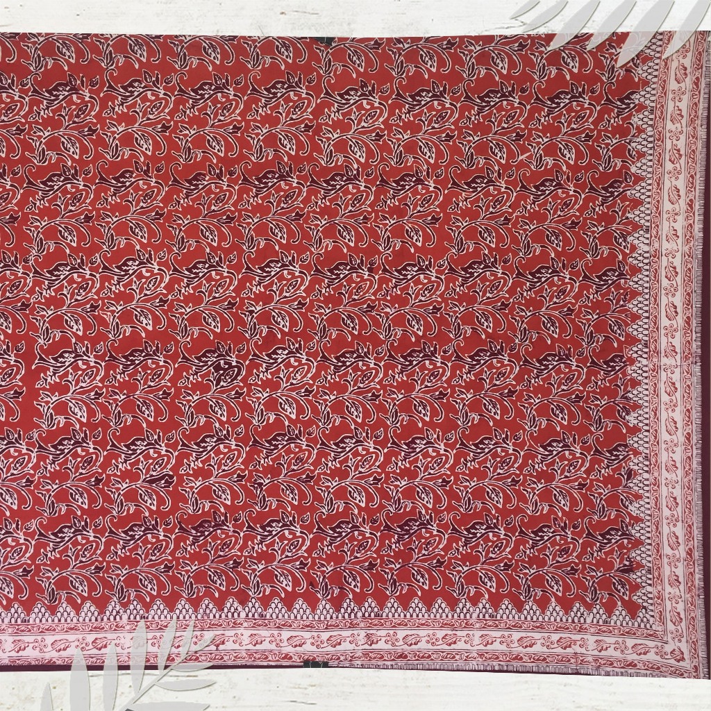 Batik jambi motif melati Bunga merah | dasar bahan baju (Panjang.2m Lebar.105cm)