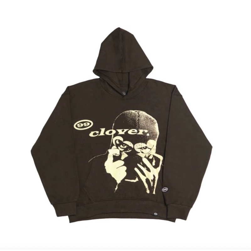 "CLOVER VISION" OVERSIZED BROWN HOODIE 99CLOVER - L