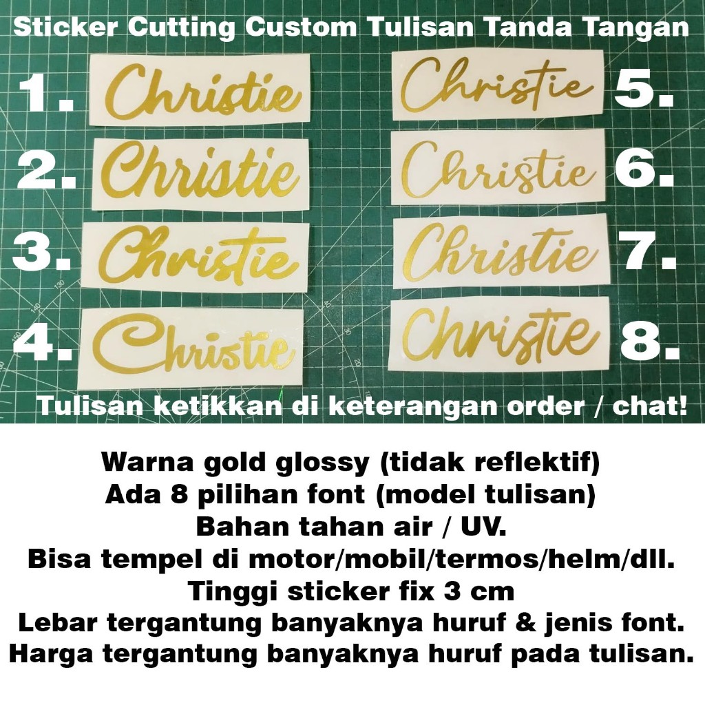 

Sticker Cutting Nama Tanda Tangan Custom Tinggi 3 cm Gold