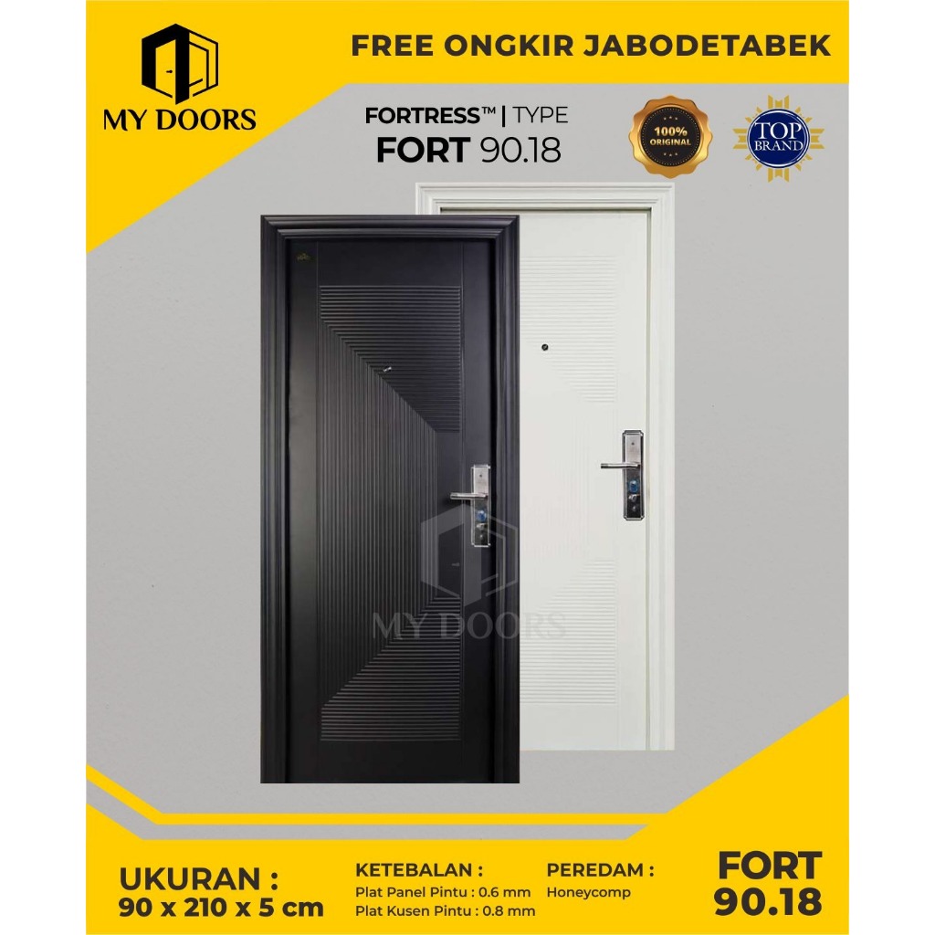 Pintu Utama Baja Fortress JBS 90x210 Type Fort 90.14 Dengan Warna Putih Dan Coklat Urat Kayu  Mewah 