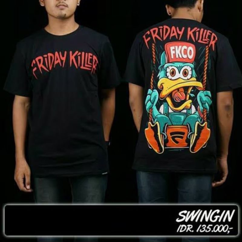 Kaos Distro Friday Killer Bebek Disney Hitam Lengan Pendek Pria Wanita Gaul - Kaos Bandung Streetwea