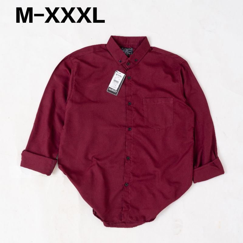 Kemeja Pria Polos Lengan Panjang Merah Maron Kemeja kasual polos pria