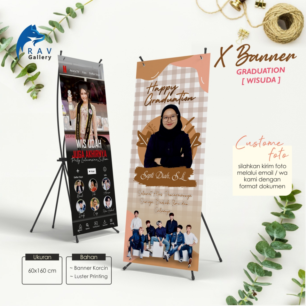 cetak X BANNER SIDANG WISUDA FREE TEMPLATE DESAIN / STAND BANNER GRADUATION / 60 X 160 CM