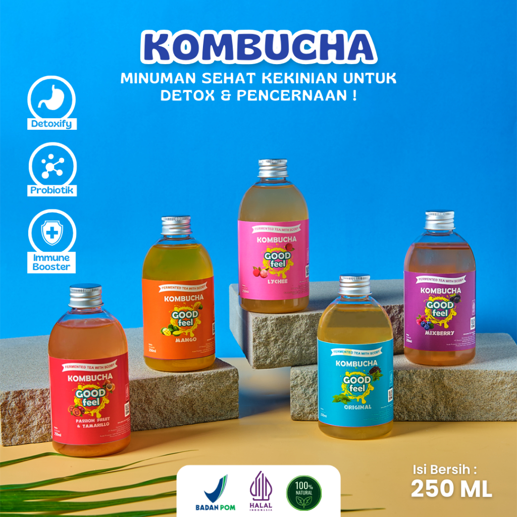 

Good Feel Kombucha 250 ml Minuman Teh Sehat Probiotik Sari Buah Asli Fermentasi Scoby