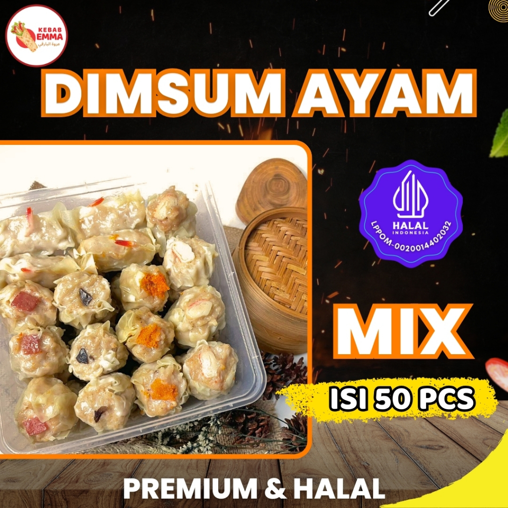 

Dimsum Ayam Toping Lengkap Frozen isi 50 pcs PREMIUM & HALAL, FREE Saus Merah & Lada Hitam