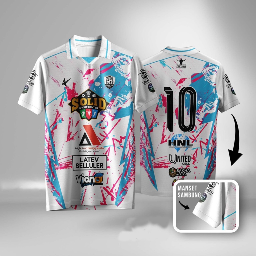 Jersey kerah Vneck Atasan sepak bola custom putih hitam fullprint