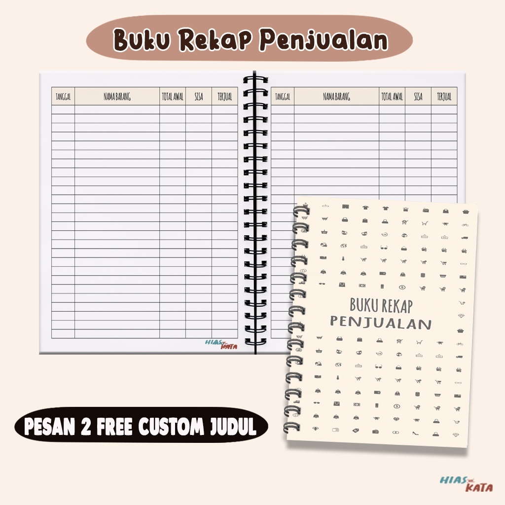 Buku Rekap Penjualan Catatan Stok Barang Harian Size A5 Spiral Free Custom Judul Cover