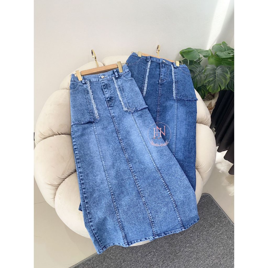 Lenka Skirt Rok Jeans Tebal Wanita Premium Rok Jeans Span Panjang