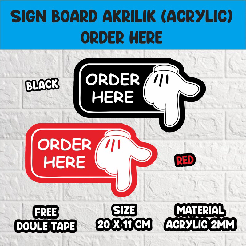 Sign Board Akrilik Tempel Dinding Order Here/Acrylic Order Here