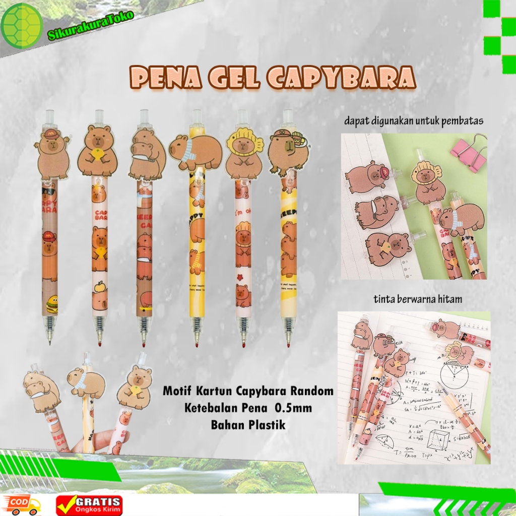 

(SDA) Pulpen Pen Gel Cappybara Capybara Akrilik Karakter Cappy Capy Bara Anak Pena Tinta Hitam Bolpoin Lucu